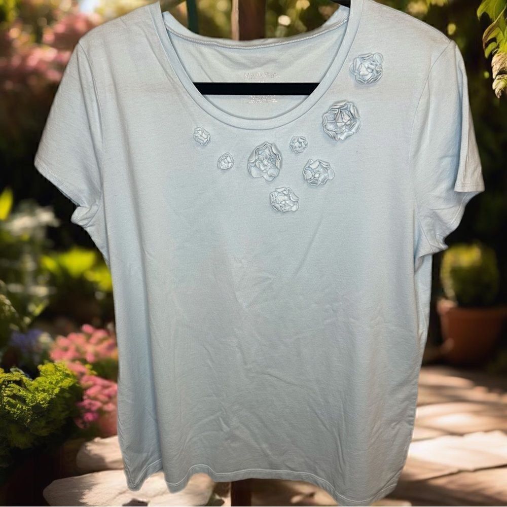 NWOT Merona Baby Blue Embellished Floral T-Shirt Top Sz XXL